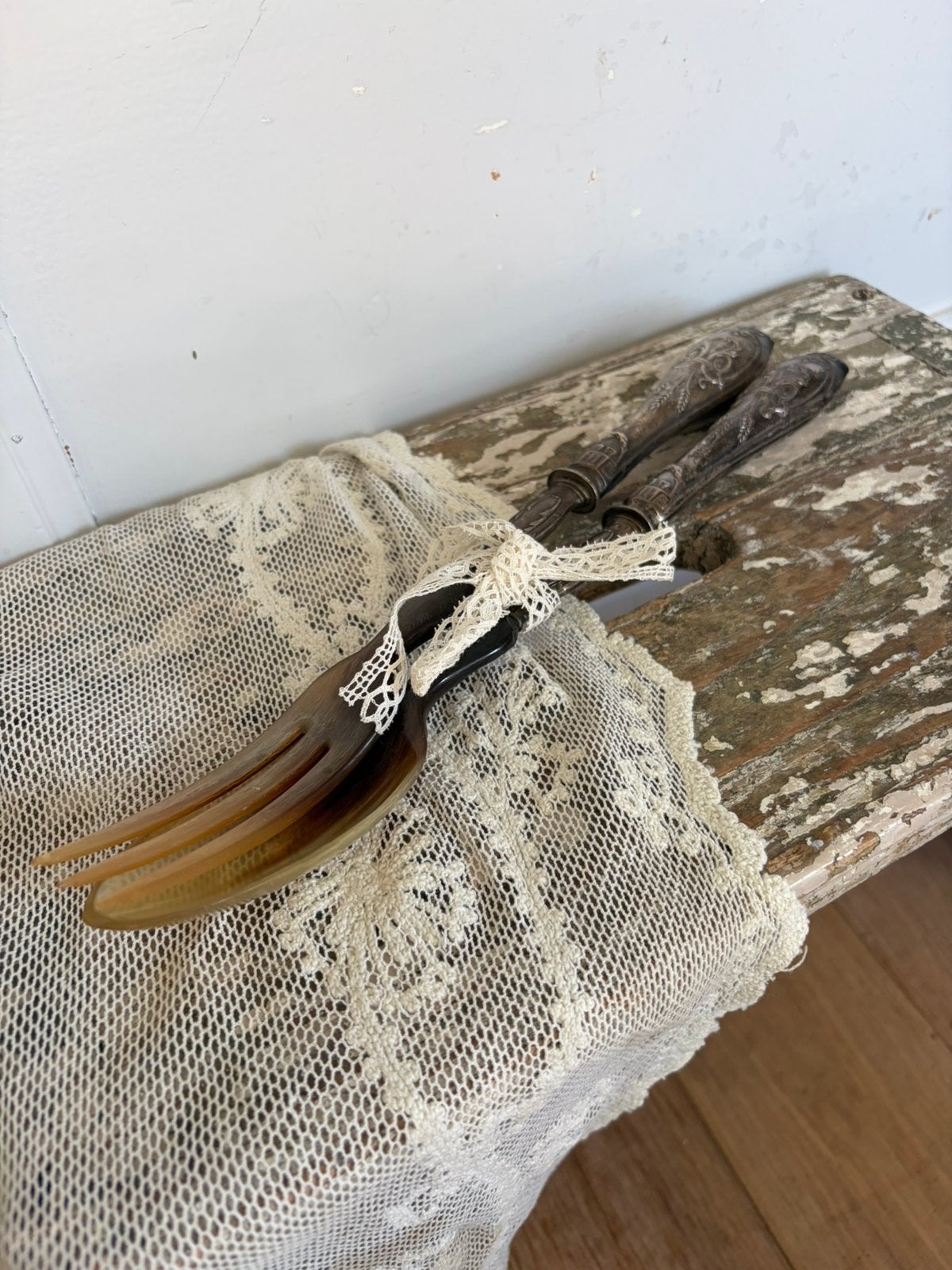 Antiek frans saladecouvert /sla bestek verzilverd, Ophalen of Verzenden