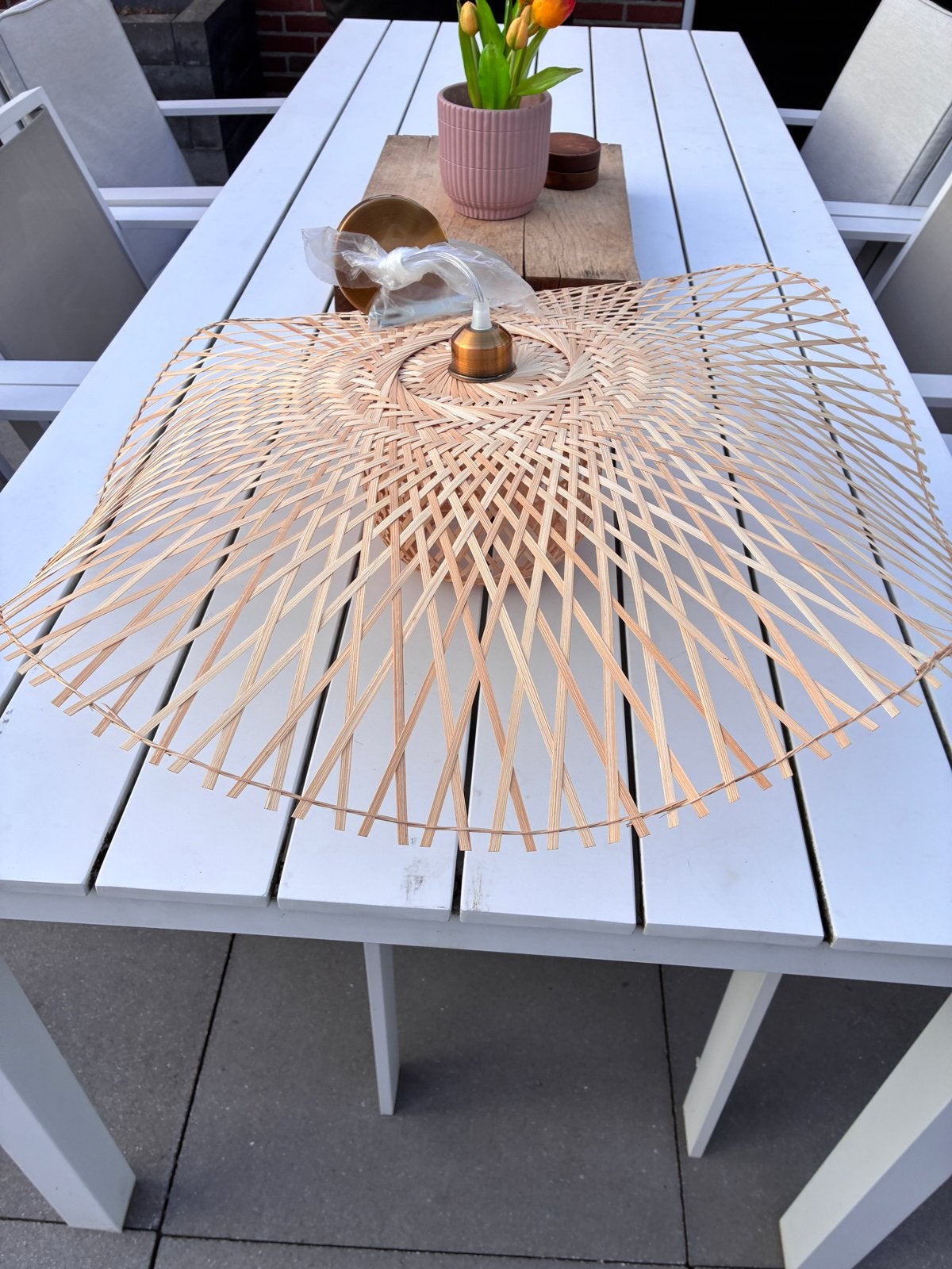 Bamboe hoed lamp - doorsnee 75 cm, Ophalen, Nieuw, Natuurlijk materiaal