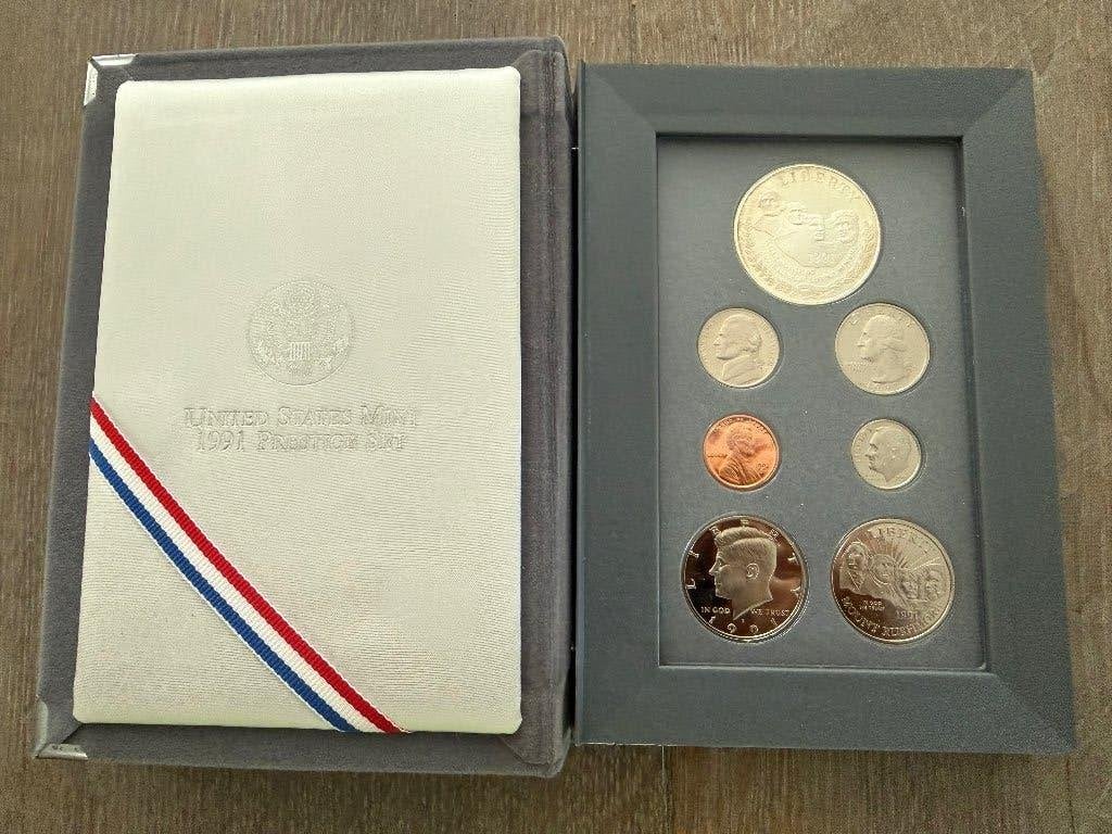 1991 Mount Rushmore Anniversary Prestige Set met certificaat, Postzegels en Munten, Munten | Amerika, Setje, Noord-Amerika, Zilver