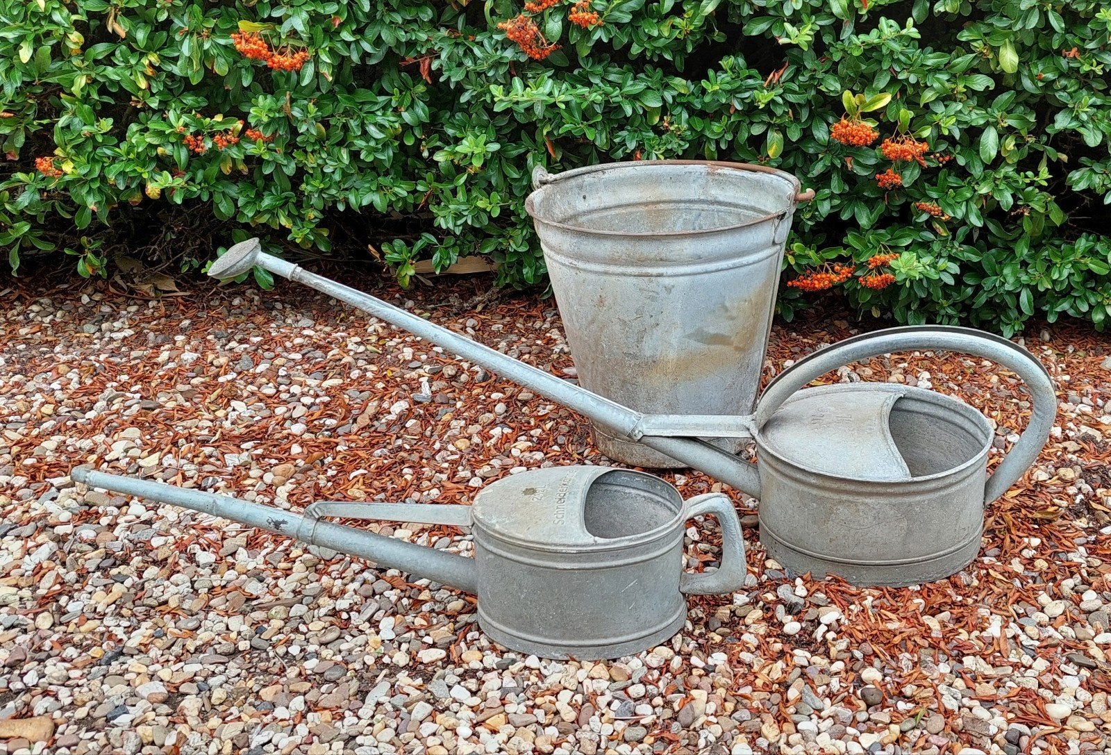 Zinken vintage gieters en emmer , jaren 40., Tuin en Terras, Ophalen, Gebruikt, Overige materialen