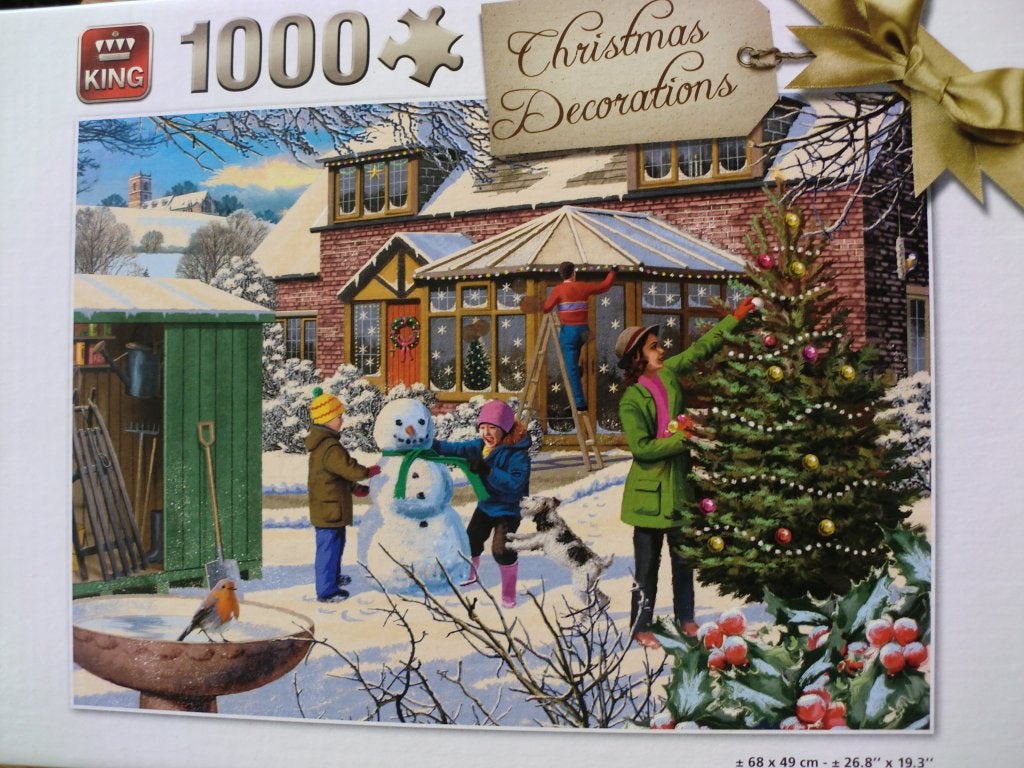 King Kerstpuzzel, Christmas Decorations, 1000 stukjes, Ophalen of Verzenden, 500 t/m 1500 stukjes, Zo goed als nieuw, Legpuzzel