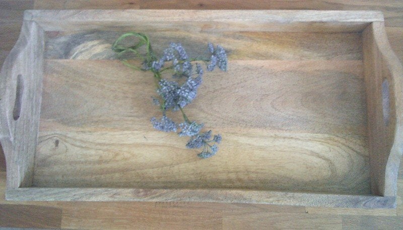ZGAN teakhouten rechthoekig dienblad handmade, Huis en Inrichting, Woonaccessoires | Dienbladen, Ophalen of Verzenden, Zo goed als nieuw