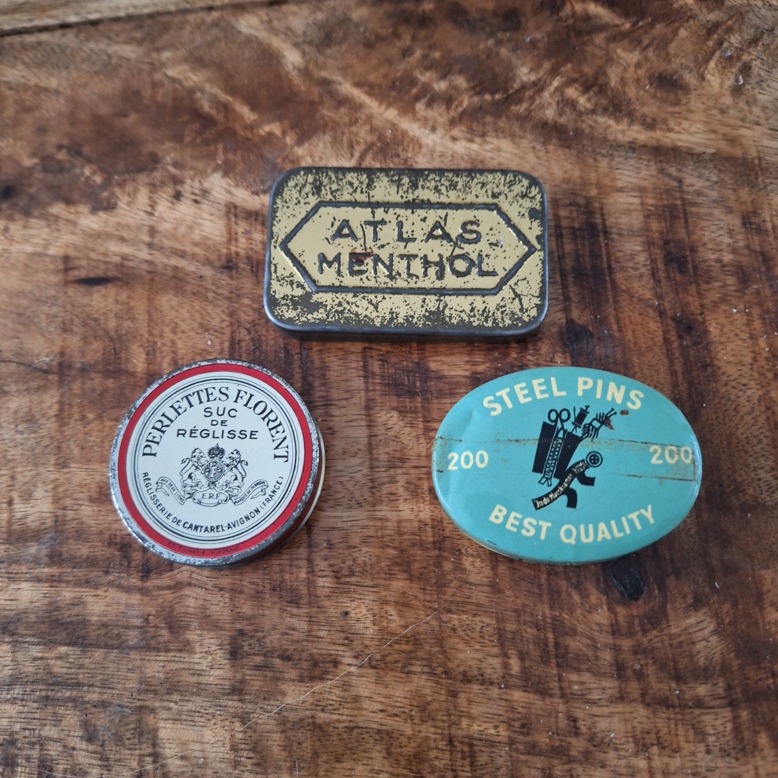 Set van 3 vintage blikken: Atlas Menthol, Perlettes, Antiek en Kunst, Ophalen of Verzenden
