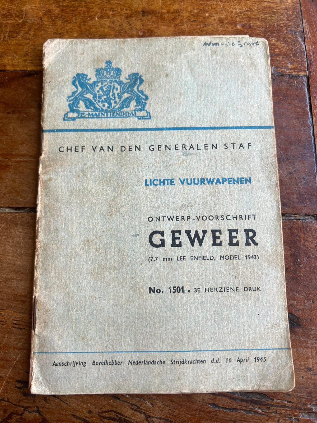 KL KNIL Voorschrift Lee Enfield 1945 geweer techniek, Verzenden, Nederland, Boek of Tijdschrift