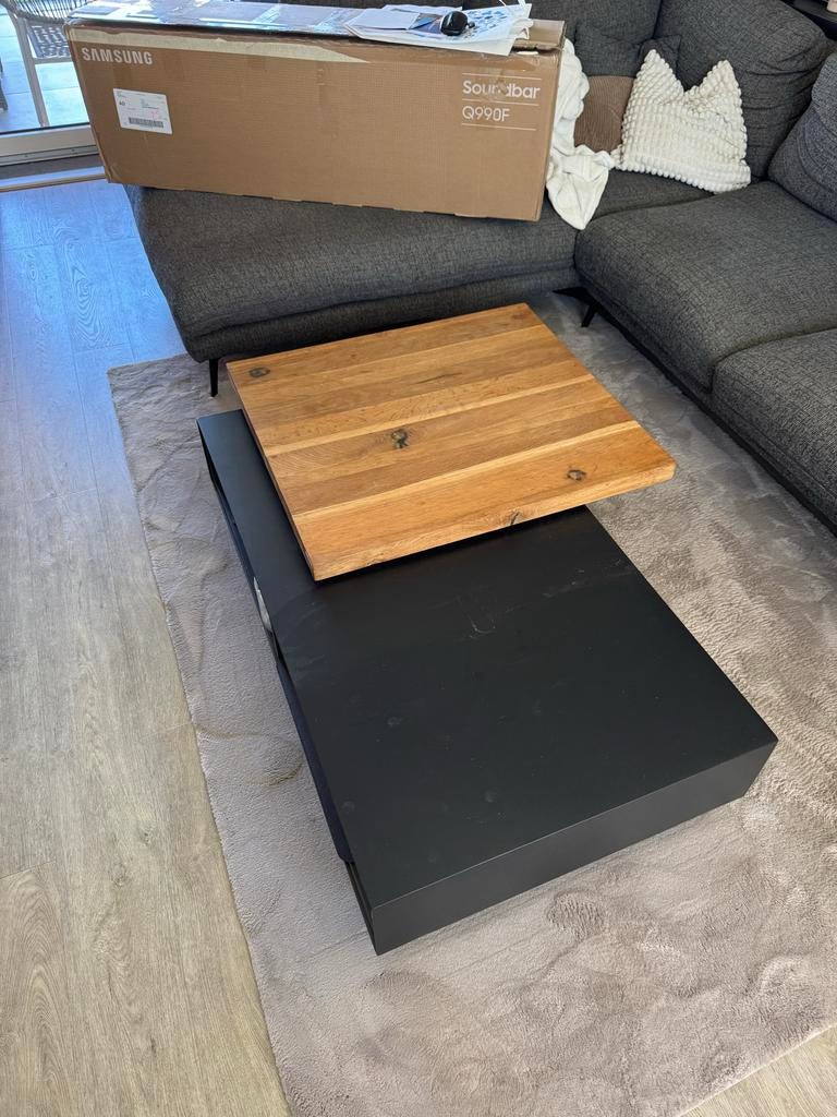 XOOON Salontafel 120x70cm - Zwart met Houten Blad, Ophalen, Gebruikt, 100 tot 150 cm, 50 tot 100 cm