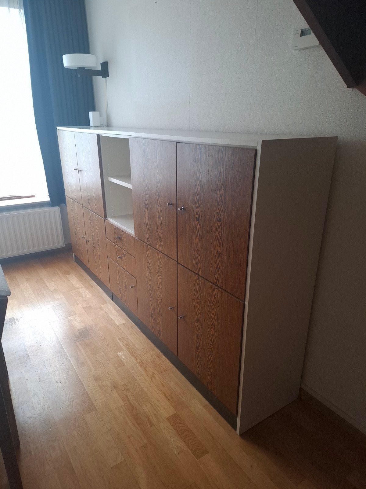 Jaren 70 wandmeubel - Wenge, Huis en Inrichting, Kasten | Wandmeubels, Ophalen, 250 tot 300 cm, Gebruikt, Overige materialen