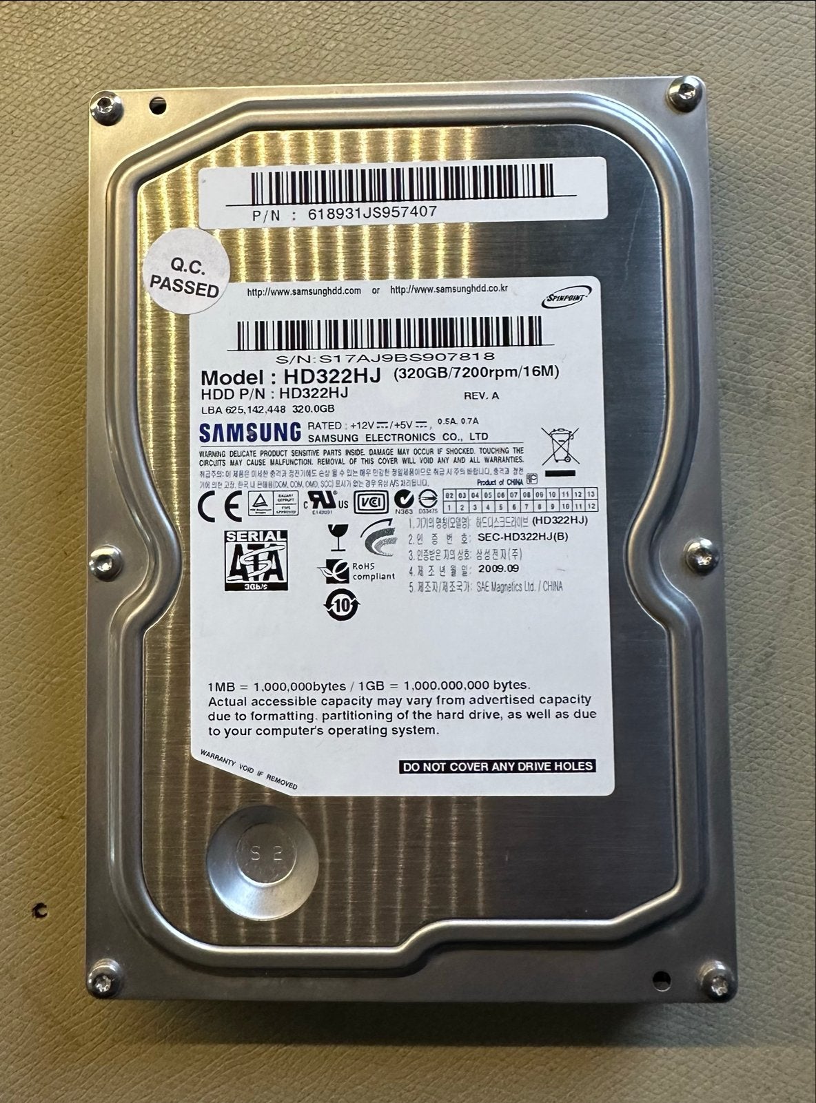 Samsung 320GB SATA HDD 3.5inch 7200rpm, Intern, Gebruikt, Ophalen of Verzenden, Desktop