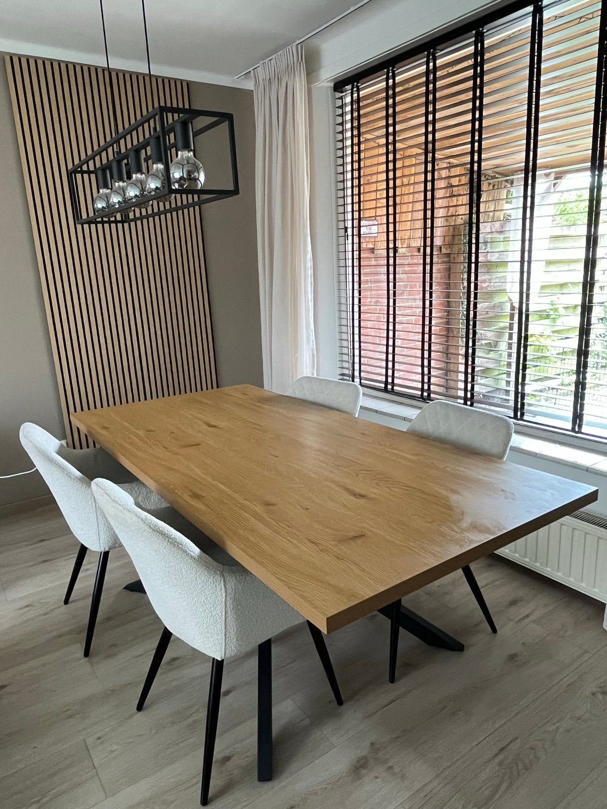 Eettafel met 6 beige stoelen, Huis en Inrichting, Tafels | Eettafels, Ophalen, 200 cm of meer, 50 tot 100 cm, Zo goed als nieuw