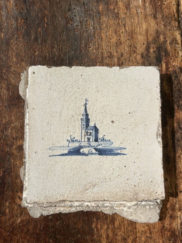 Oude Delft blause tegel van kasteeltje (begin 18e eeuw?!), Antiek en Kunst, Ophalen of Verzenden