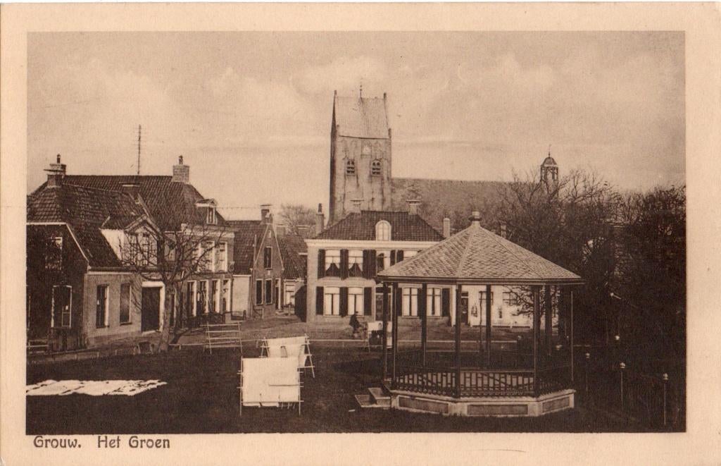 Grouw, Het Groen met Muziektent. 6040, Verzenden, 1920 tot 1940, Gelopen, Friesland