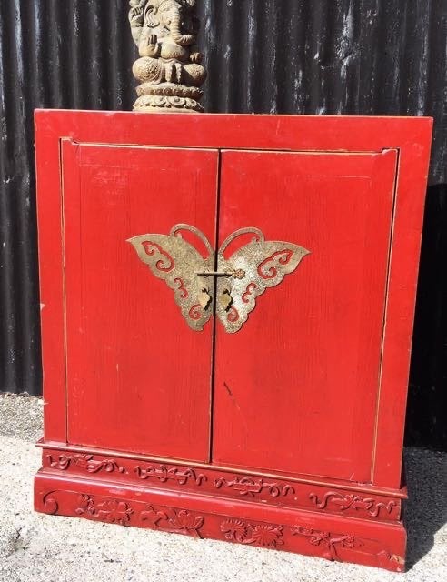 Chinese kast chinees rode vlinderkast houtsnijwerk oud, Minder dan 90 cm, Verburgt Vintage, Gebruikt, 50 tot 70 cm