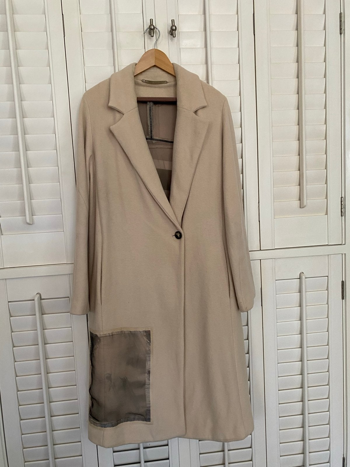 Annette Görtz mantel wol/kasjmier met voile applicatie, Ophalen of Verzenden, Gedragen, Maat 36 (S), Beige