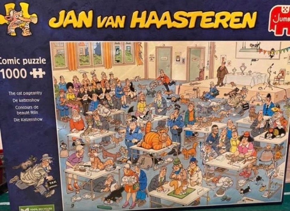 Jan van Haasteren - De Kattenshow - 1000 stukjes, Ophalen of Verzenden, 500 t/m 1500 stukjes, Gebruikt, Legpuzzel