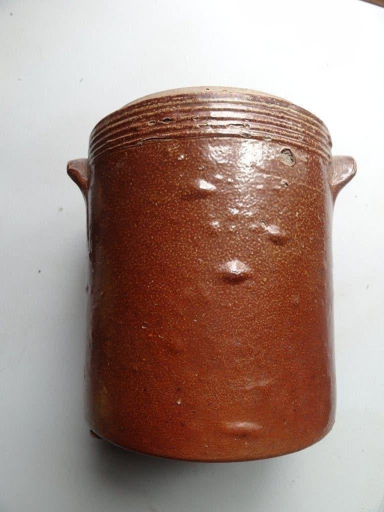 grote oude cilindrische dekselpot in gres, Frankrijk., Ophalen of Verzenden