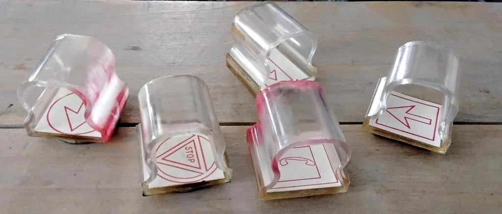 5 stuks vintage schoolstempels van verkeersborden, Antiek en Kunst, Curiosa en Brocante, Ophalen of Verzenden