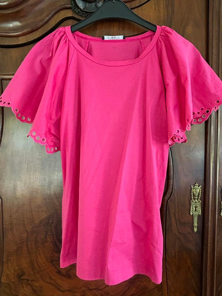 Max Mara Weekend roze shirt top mt 40 met bewerkte mouwen, Maat 38/40 (M), Ophalen of Verzenden, Zo goed als nieuw, Korte mouw
