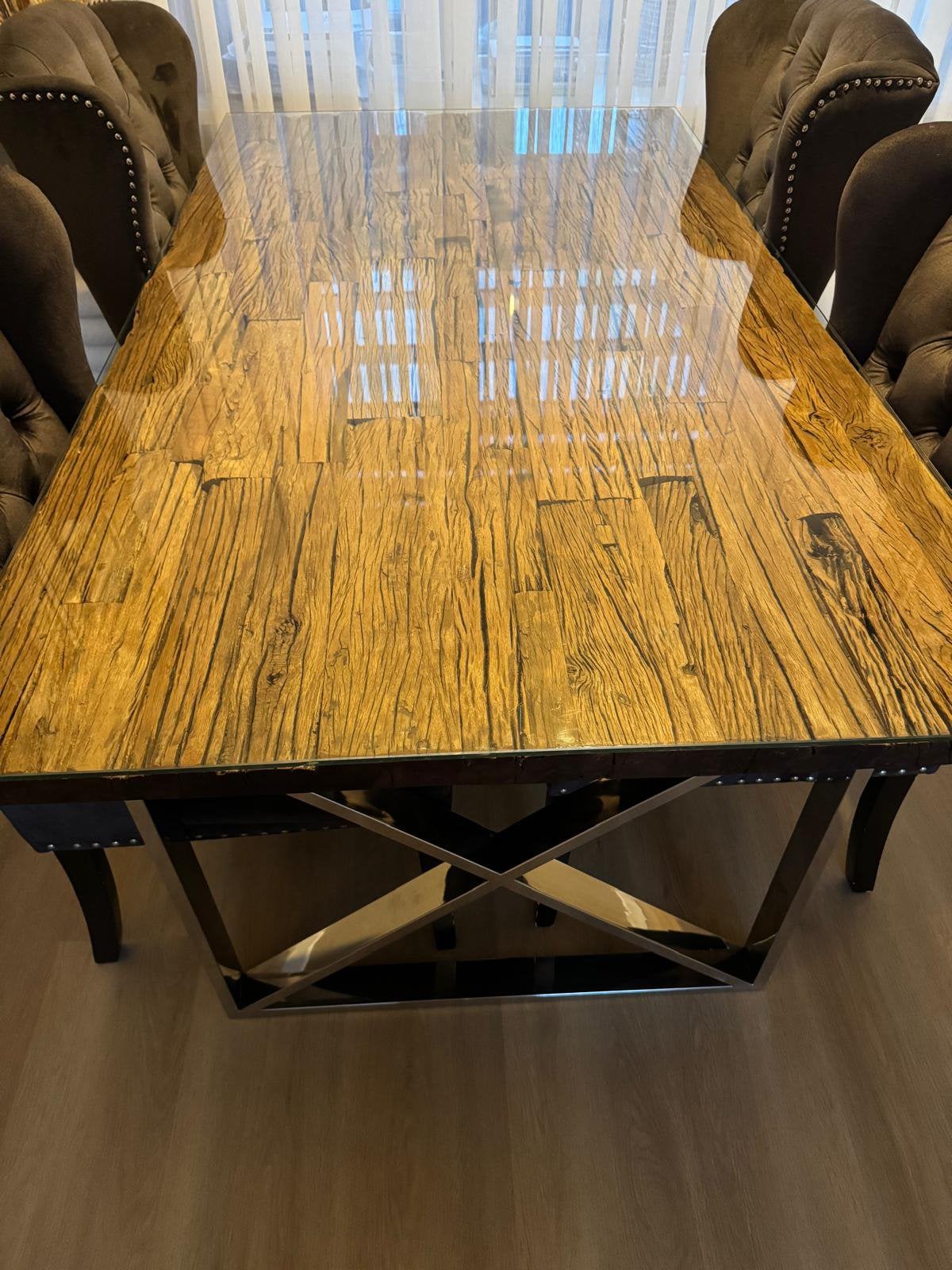 Eettafel met stoelen + salontafel te koop, Ophalen, Gebruikt, 4 tot 6 stoelen