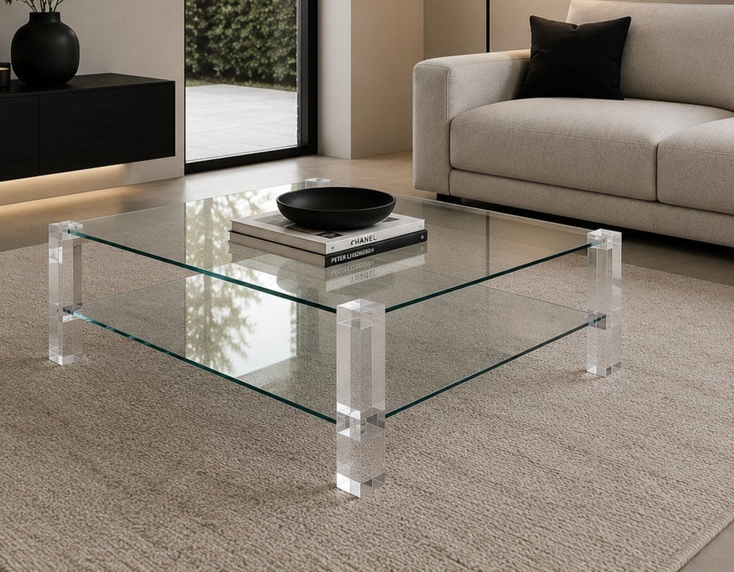 Glazen salontafel Romani Design 100x100 cm, Huis en Inrichting, Tafels | Salontafels, Zo goed als nieuw, 50 tot 100 cm, 50 tot 100 cm