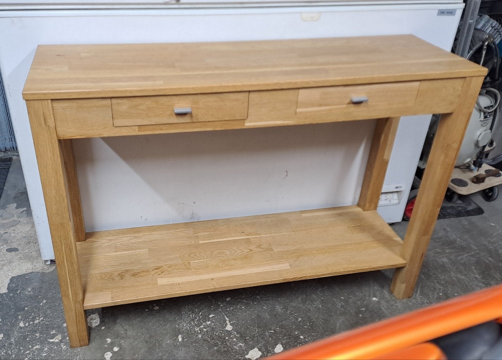 Grenen sidetable met lades en plank, Ophalen, Gebruikt, Onbekend@voorbeeld.com, 100 tot 150 cm
