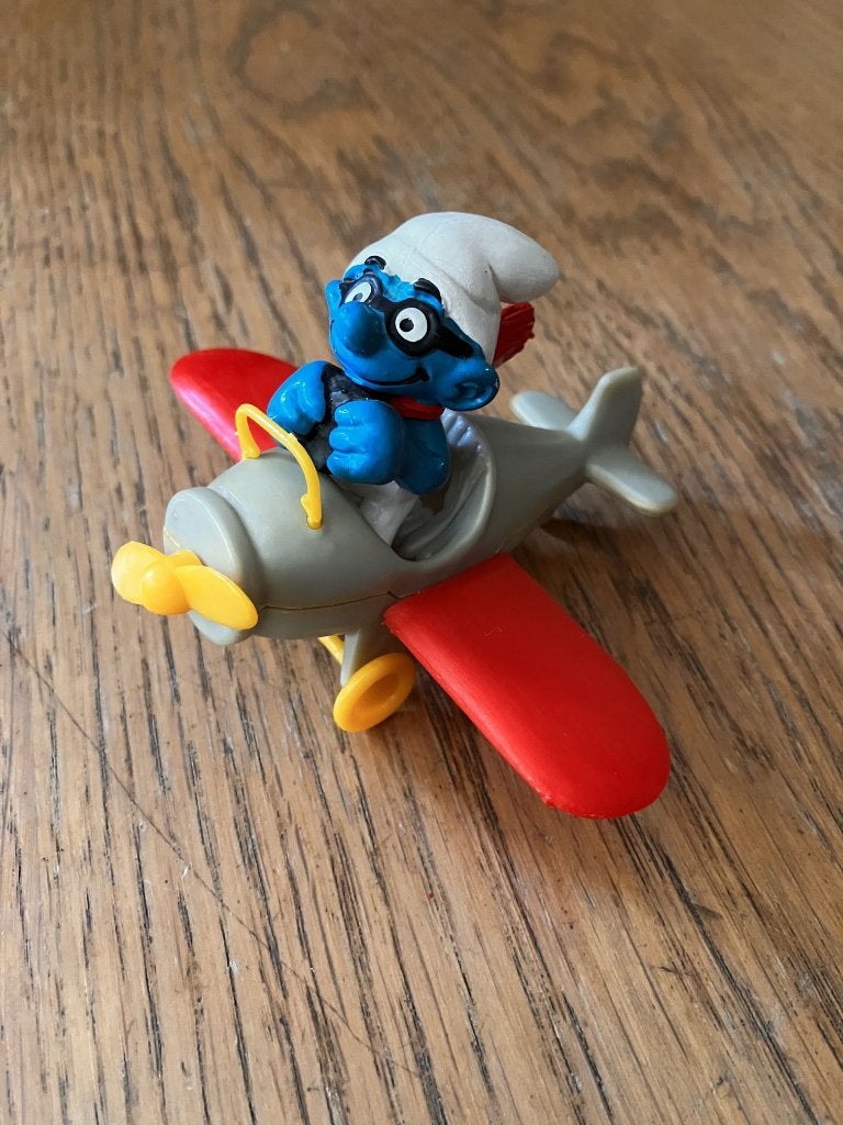 Smurf in vliegtuig (Schleich 4.0222), Verzamelen, Smurfen, Ophalen of Verzenden, Gebruikt, Overige Smurfen, Poppetje, Figuurtje of Knuffel