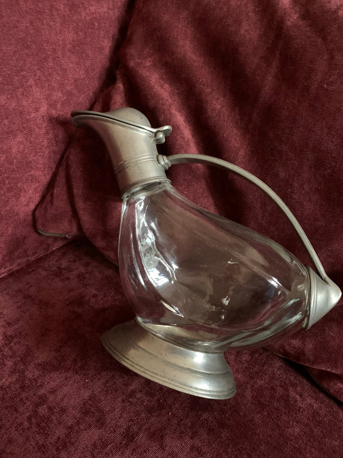 Tinnen/glas karaf met zwanenhals‼️, Ophalen of Verzenden