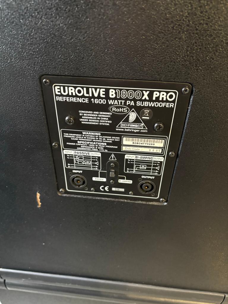 ≥ 2x Behringer Eurolive B1800X PRO Subwoofer - 1600 Watt PA