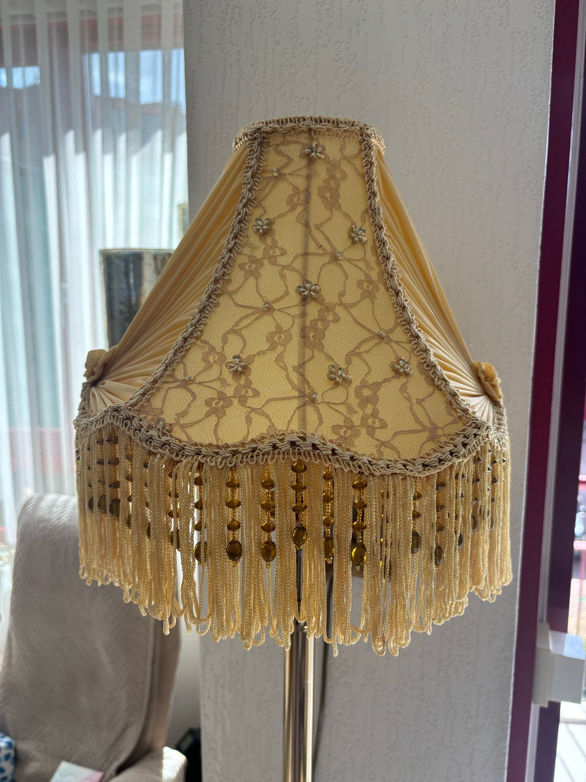 2 Goudkleurige Engelse lampenkappen - 24x32cm, Huis en Inrichting, Ophalen, Gebruikt, Goud, Textiel