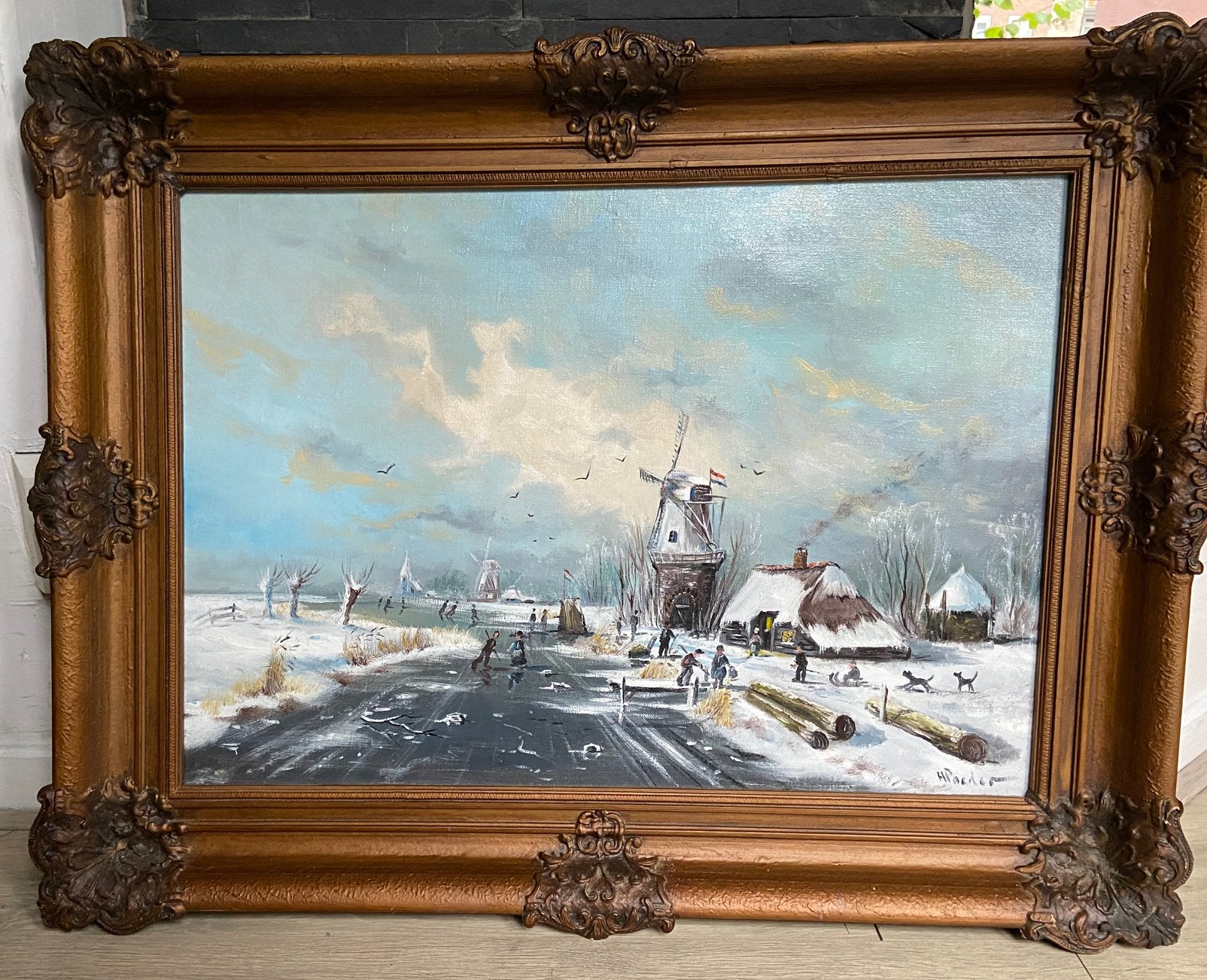 Winterlandschap H Poeder, Antiek en Kunst, Ophalen, Doek, Impressionistisch, Gesigneerd