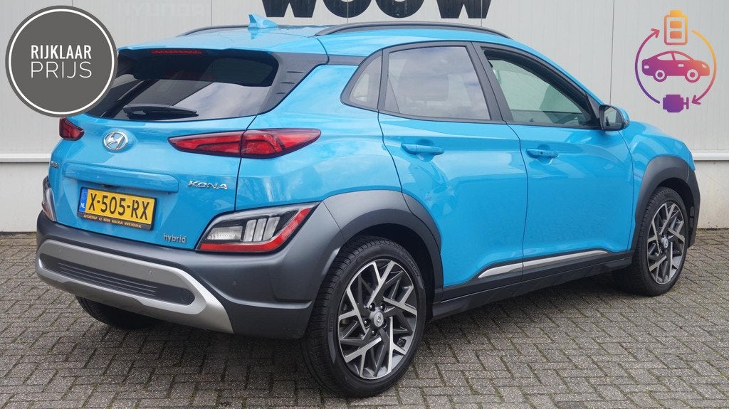 Hyundai Kona 1.6 HYBRID Premium Automaat Schuif-Kanteldak St, Auto's, Gebruikt, Blauw, 23 km/l, SUV of Terreinwagen