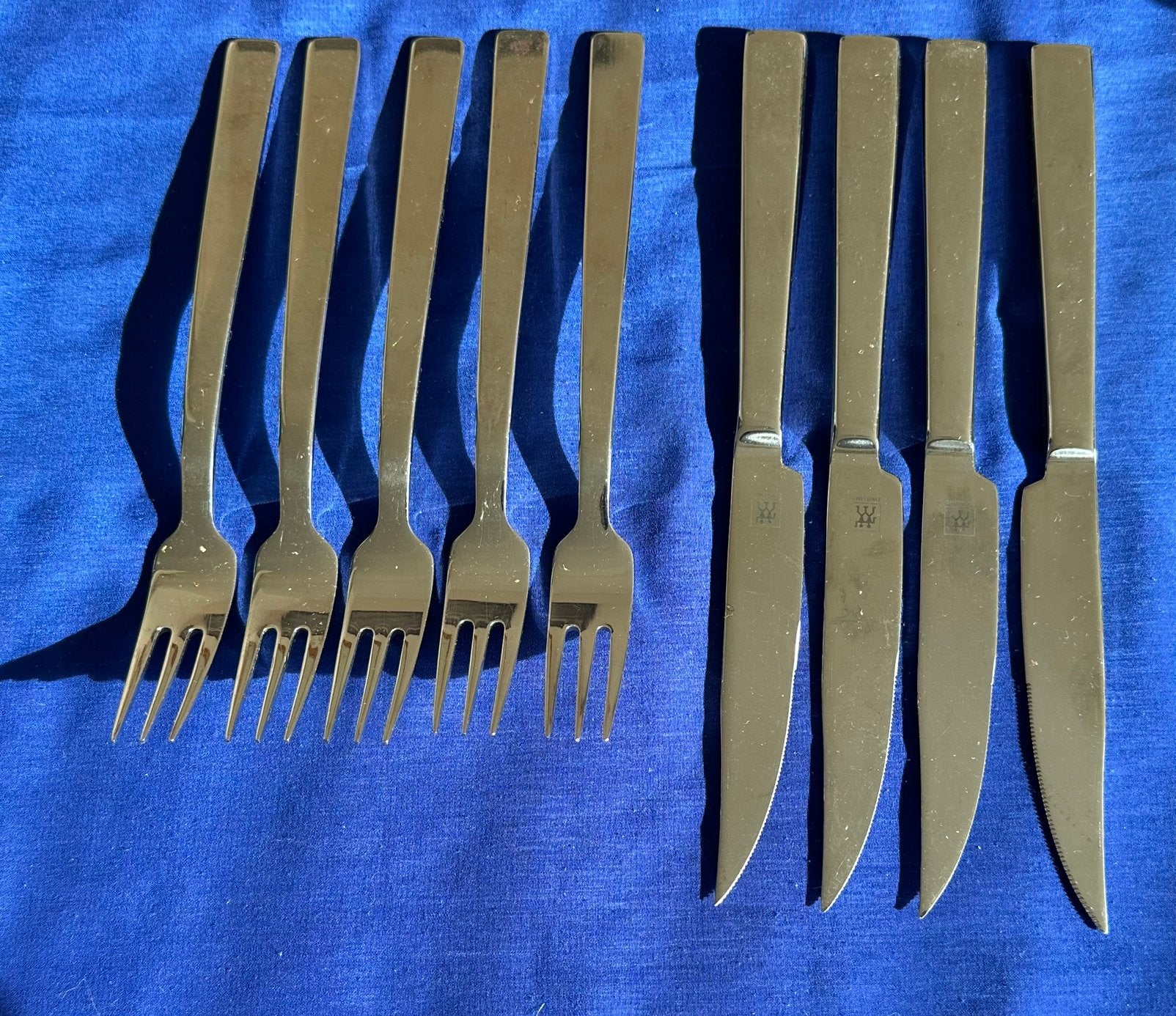 Zwilling 18/10: 4 steakmessen + 5 steakvorken, Ophalen, Gebruikt, Rvs of Chroom, Los bestek