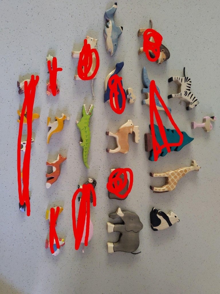 Grote set Holztiger houten figuren/dieren 10 stuks, Ophalen of Verzenden, Gebruikt, Overige typen