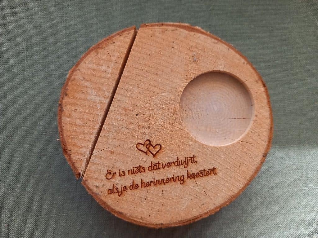 Houten schijf voor foto en waxinelichtje., Ophalen of Verzenden, Nieuw
