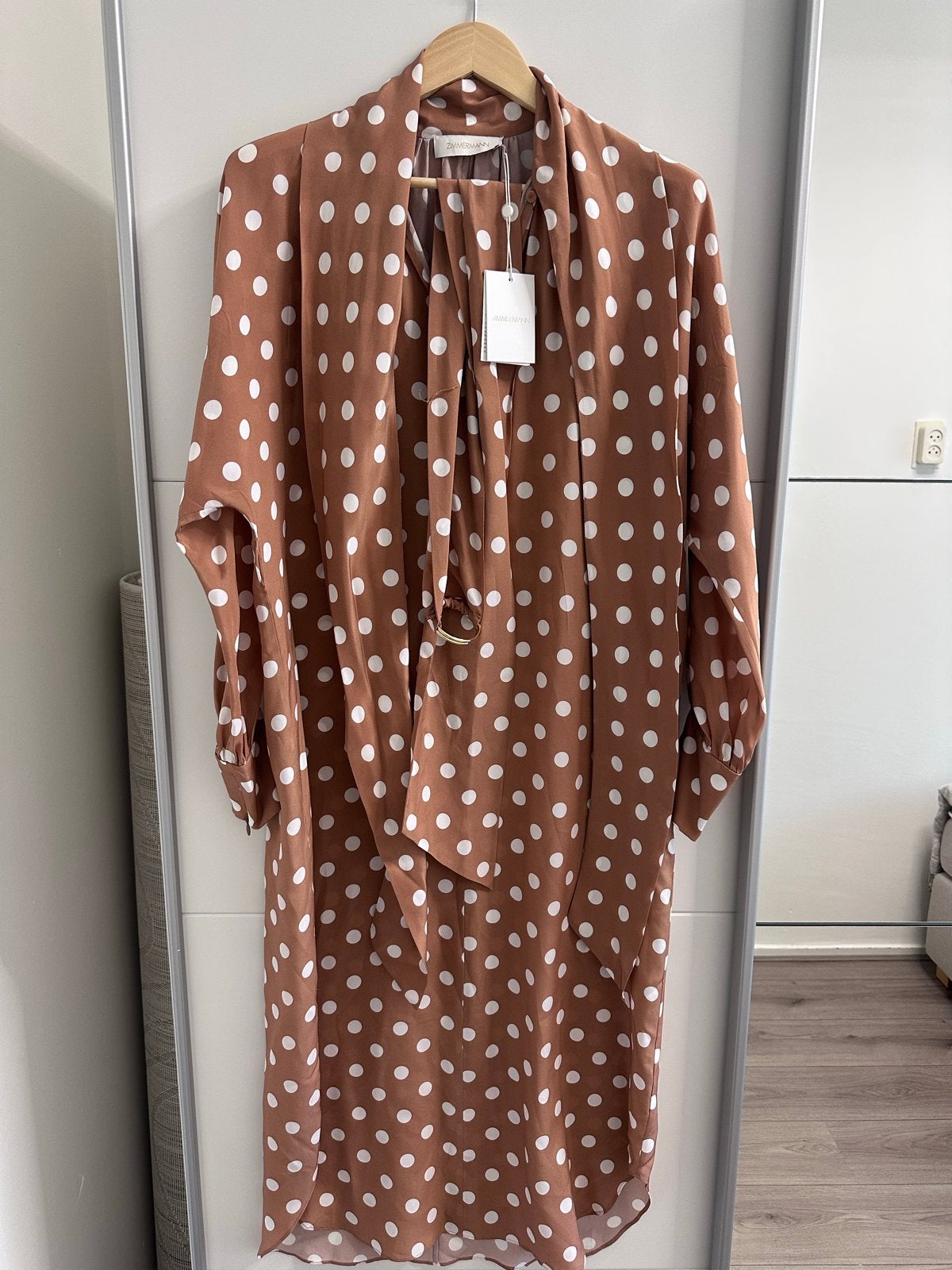 Nieuwe Zimmermann zijden jurk met stippen, Bruin, Nieuw, Ophalen of Verzenden, Maat 34 (XS) of kleiner