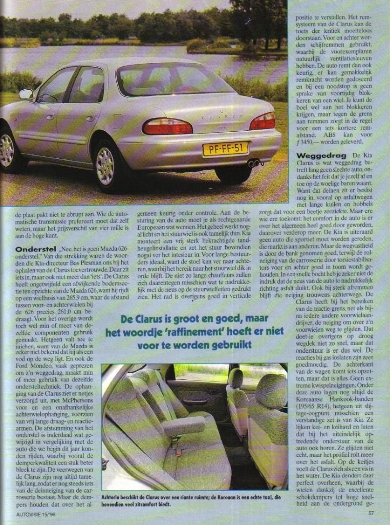 Autovisie test Kia Clarus 1.8i 16V Juli 1996, Ophalen of Verzenden, Gelezen, Overige merken