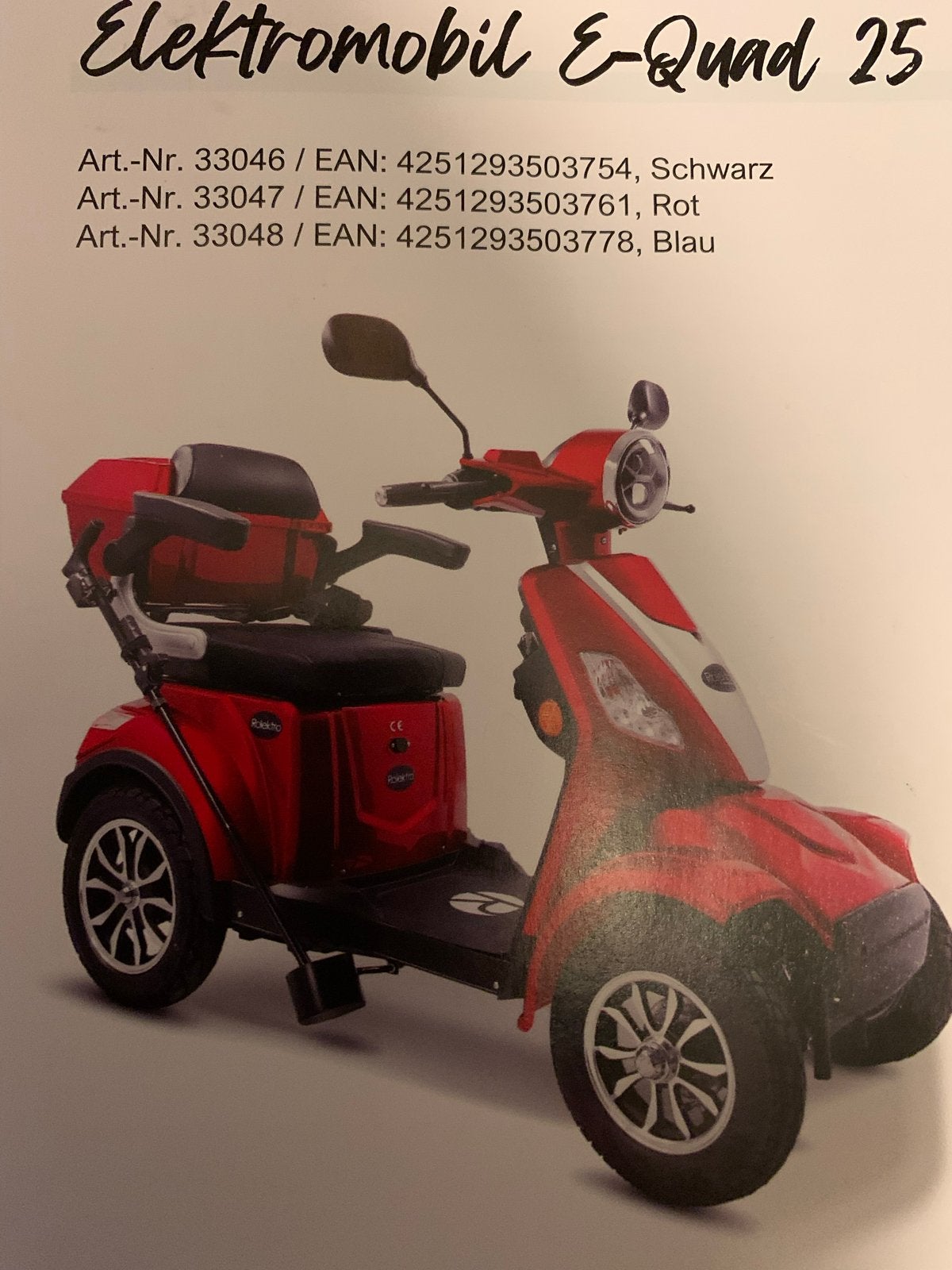 Scootmobiel E-Quad 25 V.3, Diversen, 16 t/m 25 km, Zo goed als nieuw, 16 km/u of meer, Ophalen