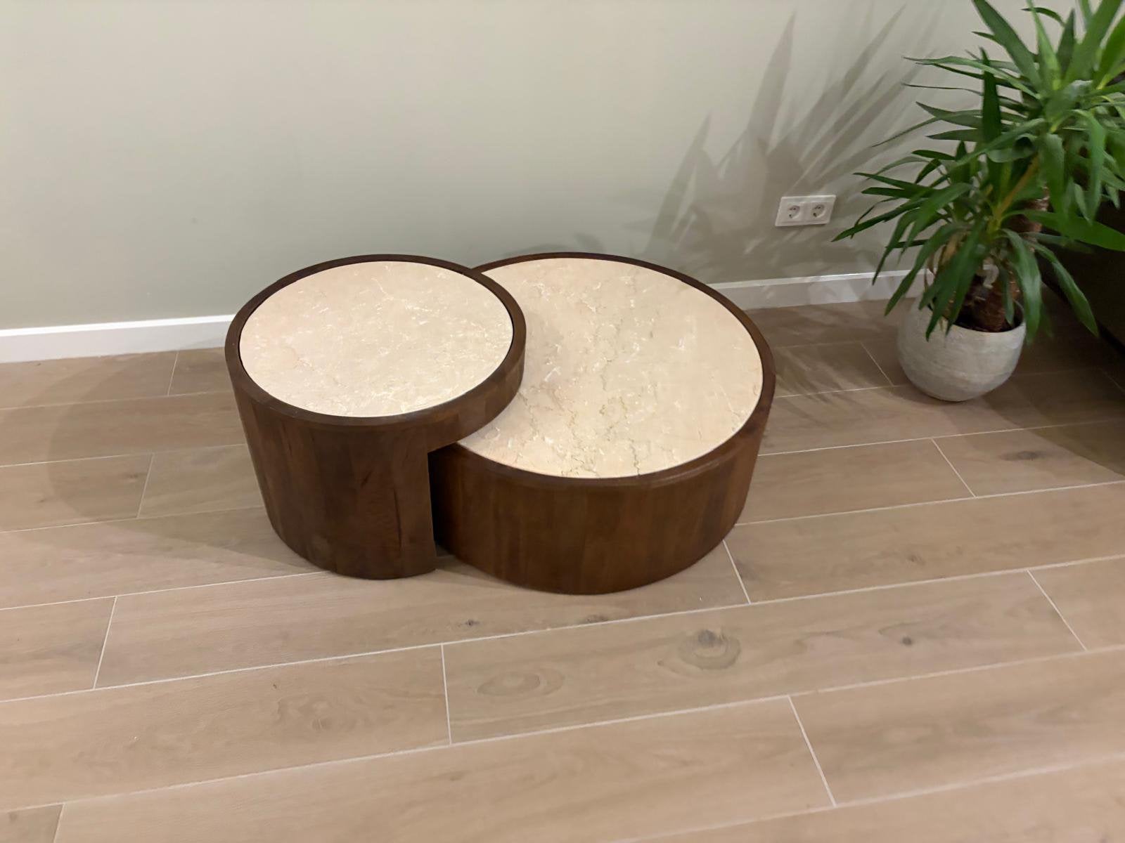 Eleonora Hazel Salontafel Marmer Mangohout, Huis en Inrichting, Tafels | Salontafels, Ophalen of Verzenden, Nieuw, Rond, Overige houtsoorten