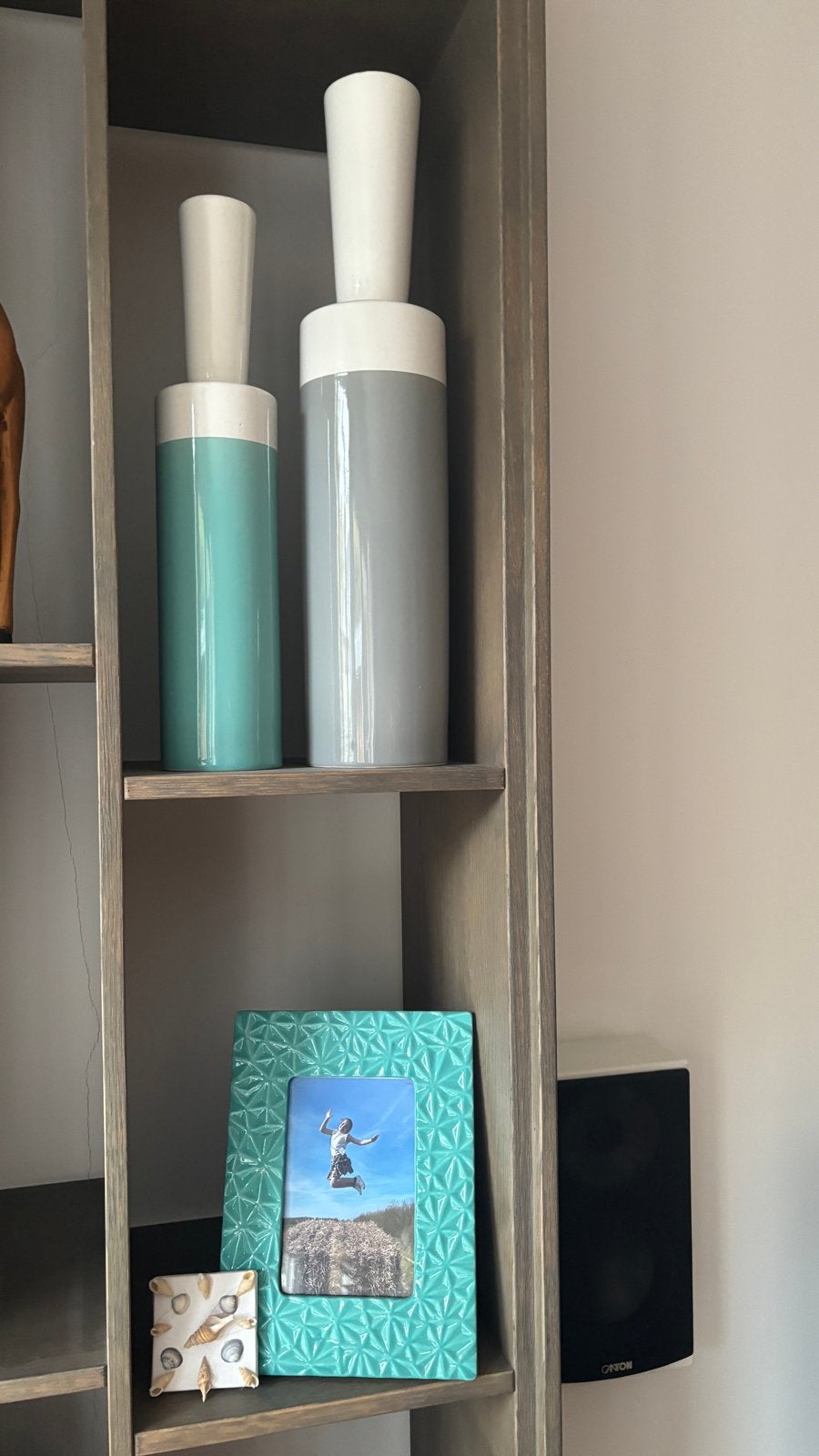 Set van 2 moderne vazen - grijs en turquoise, Antiek en Kunst, Ophalen