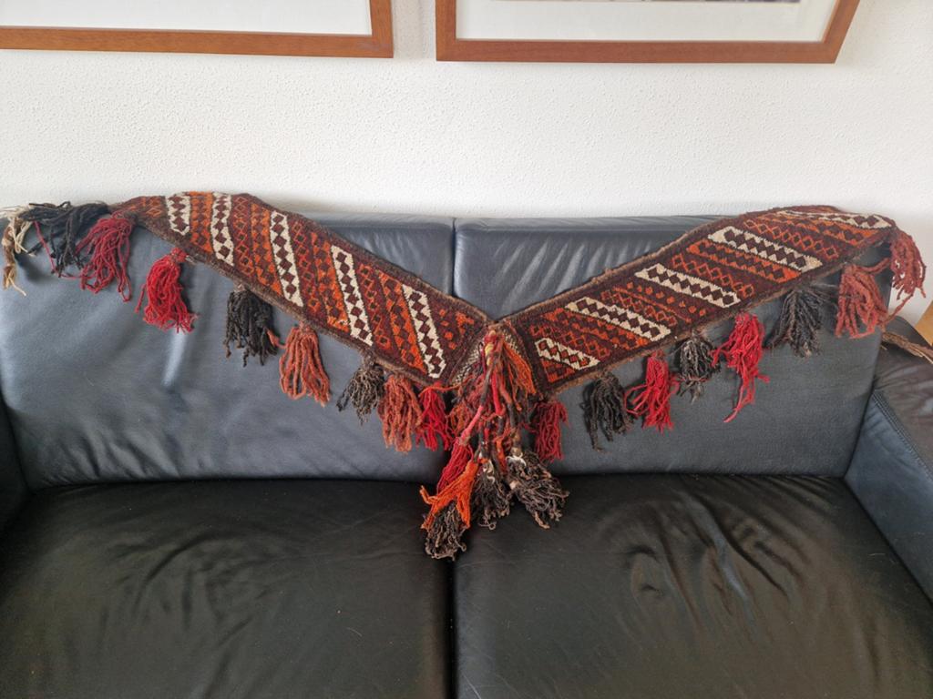 Vintage handgeweven wandkleed met franjes, Ophalen of Verzenden