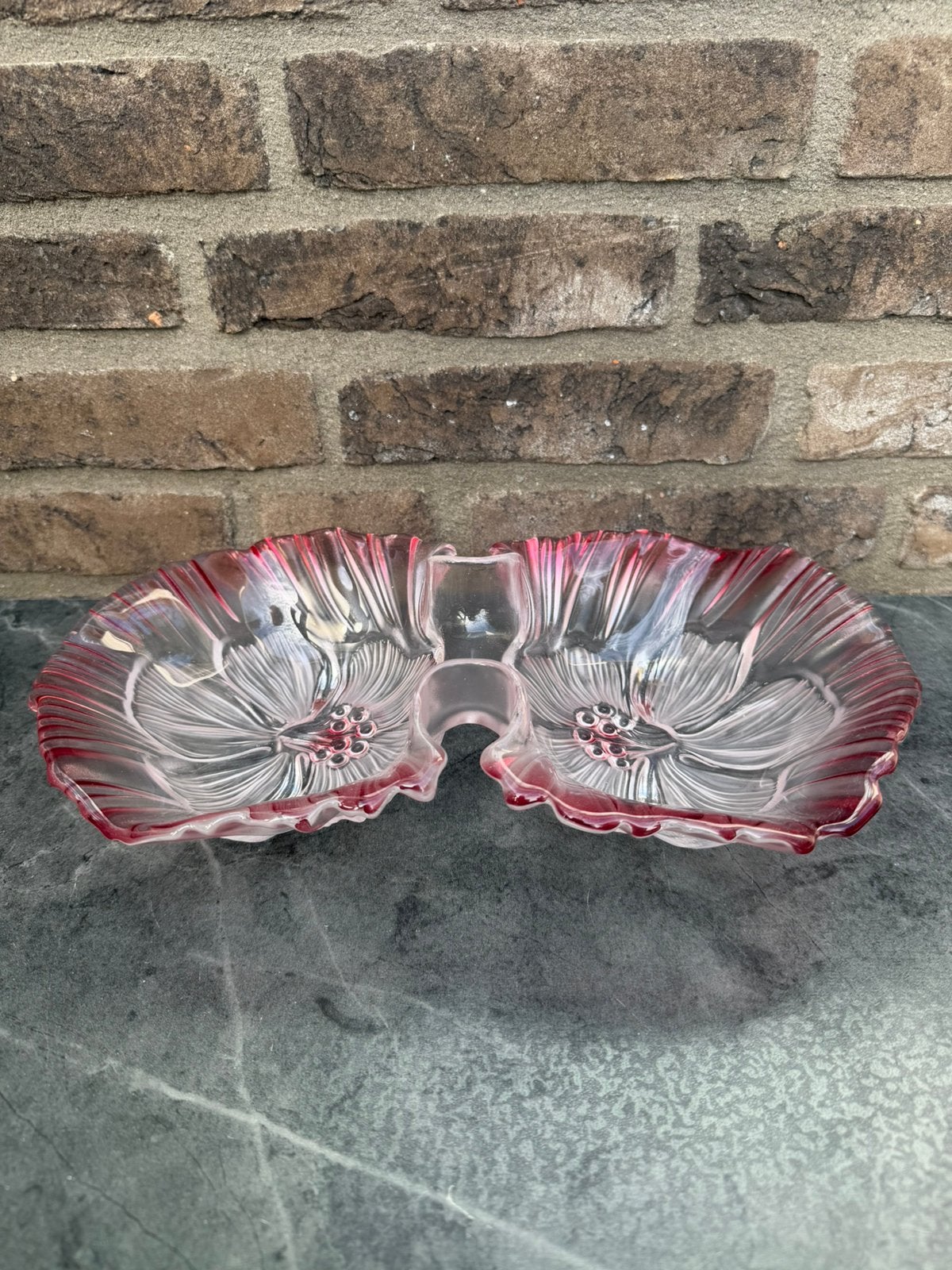 Vintage Walther Glas serveerschaal Miranda Hibiscus roze, Ophalen of Verzenden