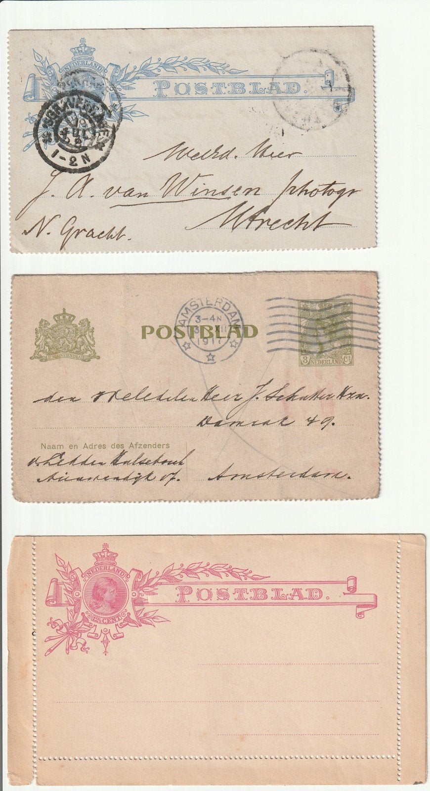 Set 3 postbladen Nederland 1898-1917, Ophalen of Verzenden, Overige typen