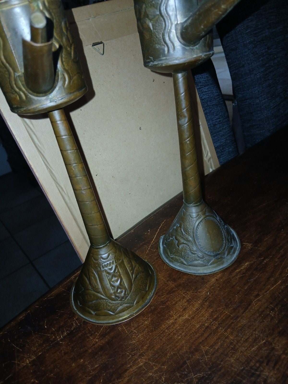 Antieke Koperen Oliekannen met Sierlijke Decoratie, Ophalen of Verzenden, Koper of Brons