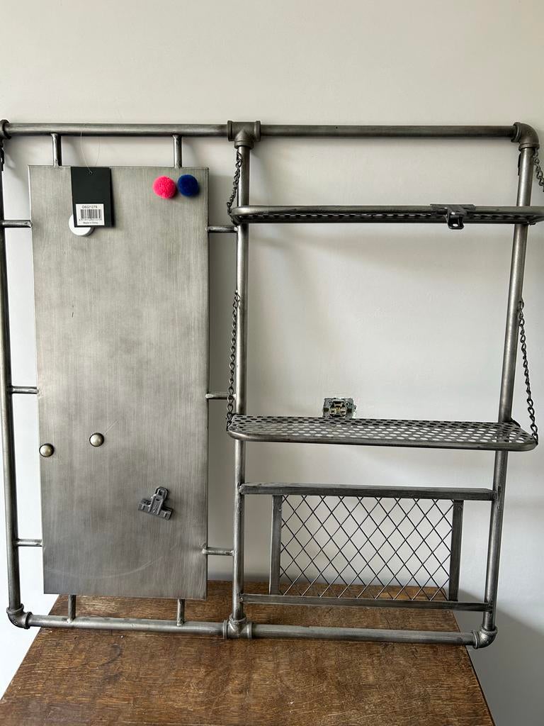 Industriële wandrek met magneetbord en planken, Ophalen of Verzenden, Gebruikt