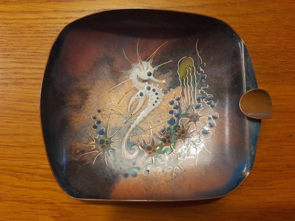 Vintage koperen emaille asbak, Antiek en Kunst, Ophalen of Verzenden
