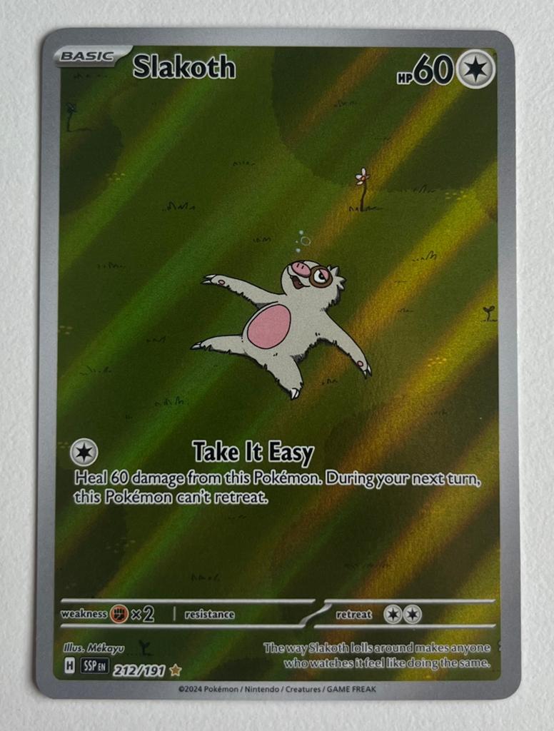 Pokemon Slakoth - Surging sparks - NM status - 212/191, Ophalen of Verzenden, Zo goed als nieuw, Losse kaart
