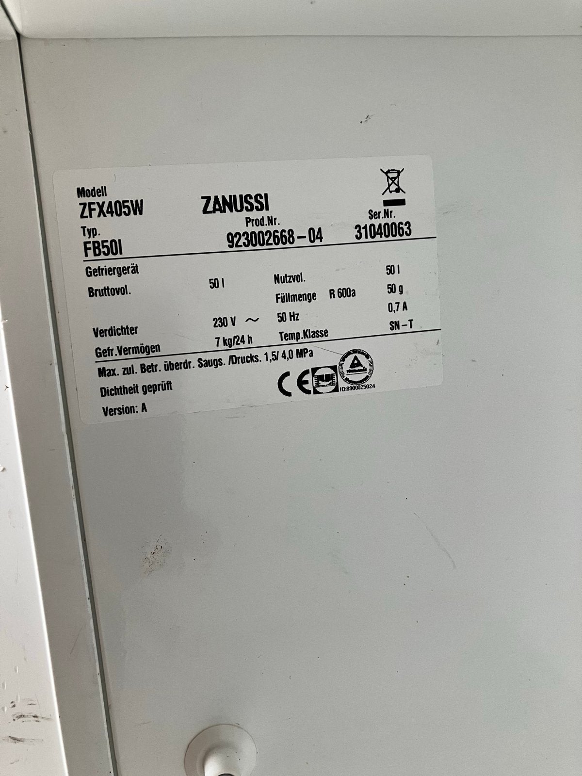 Zanussi Tafelmodel Vriezer ZFX405W - 50 Liter, Gebruikt, Minder dan 85 cm, Minder dan 60 cm, Vrijstaand