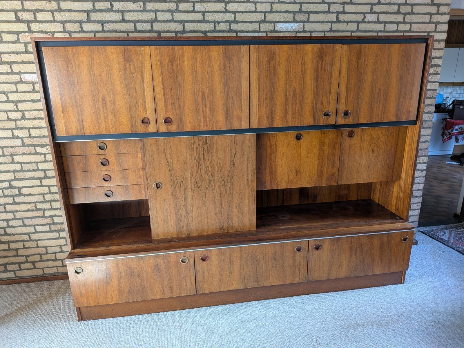 Prachtig Vintage Mid-Century Wandmeubel / Highboard Jaren 60, Ophalen, Zo goed als nieuw, 25 tot 50 cm, 200 cm of meer