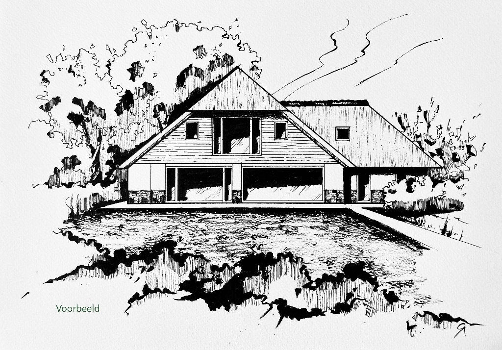 Portret van uw woning - handgetekend met ink (A4), Ophalen of Verzenden, Tekening, Pentekening, Handgemaakt