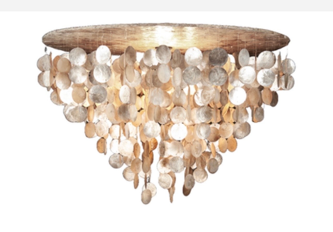 Gouden Capiz Schelpen Hanglamp met Parelmoer Inleg, Huis en Inrichting, Ophalen, Nieuw, Natuurlijk materiaal, E27 (groot)