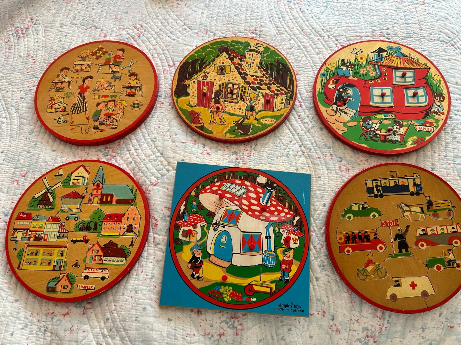 Vintage Simplex Houten Puzzels (6 stuks), Ophalen of Verzenden, Gebruikt, Overige typen