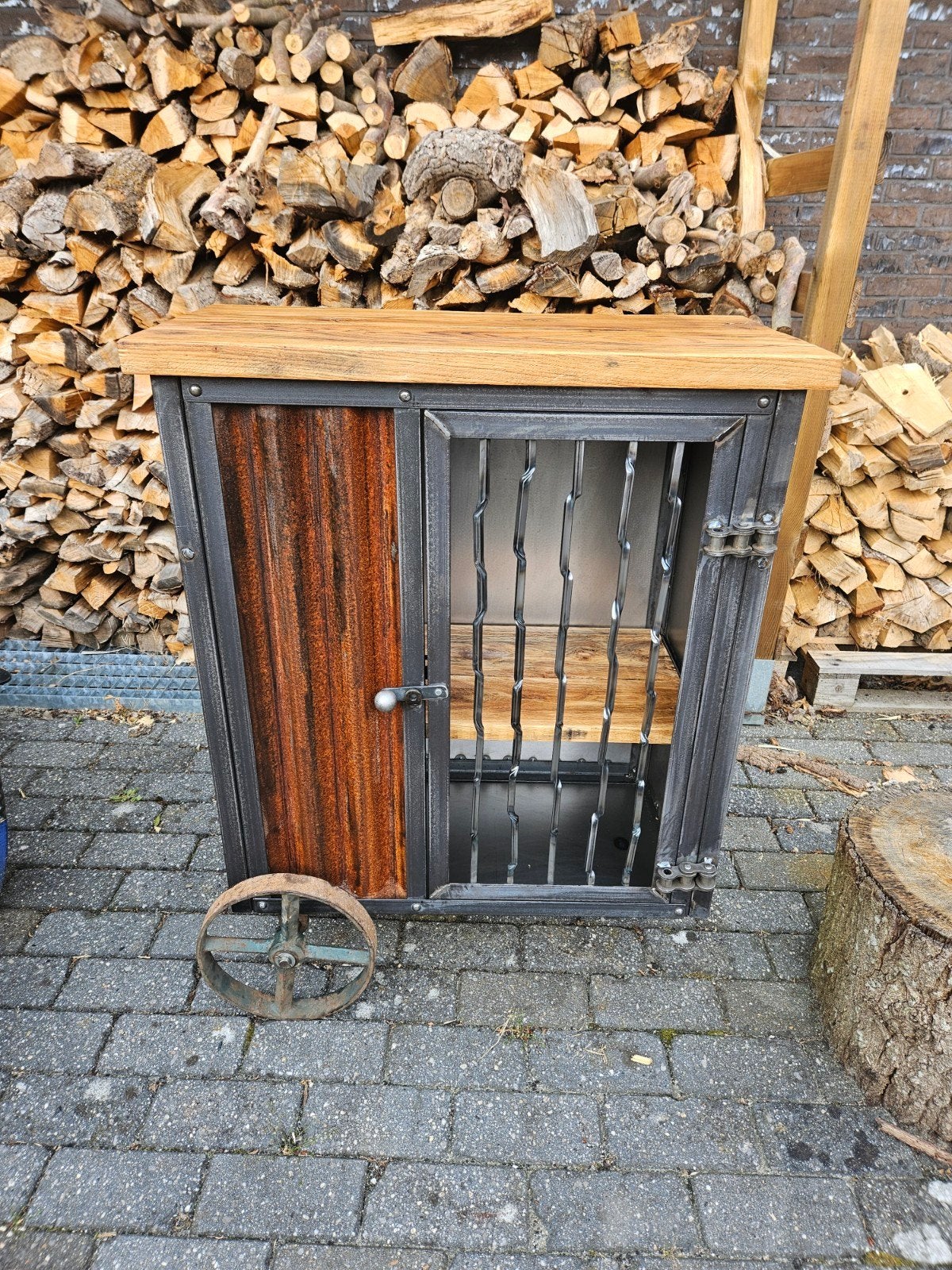 Industriële Kast op Wielen - Metaal & Hout, Huis en Inrichting, Kasten | Overige, Ophalen
